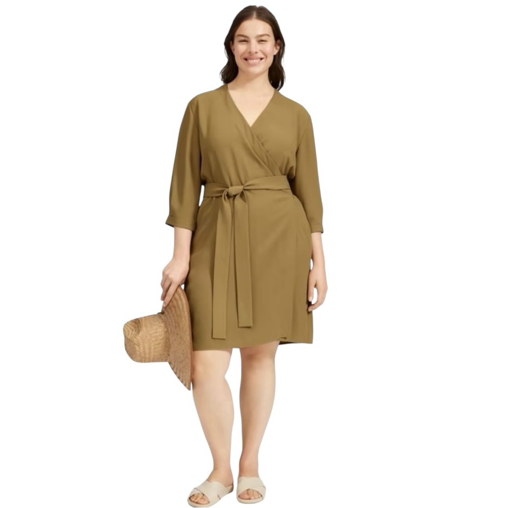 Everlane Japanese GoWeave Wrap Dress Olive Size 16
